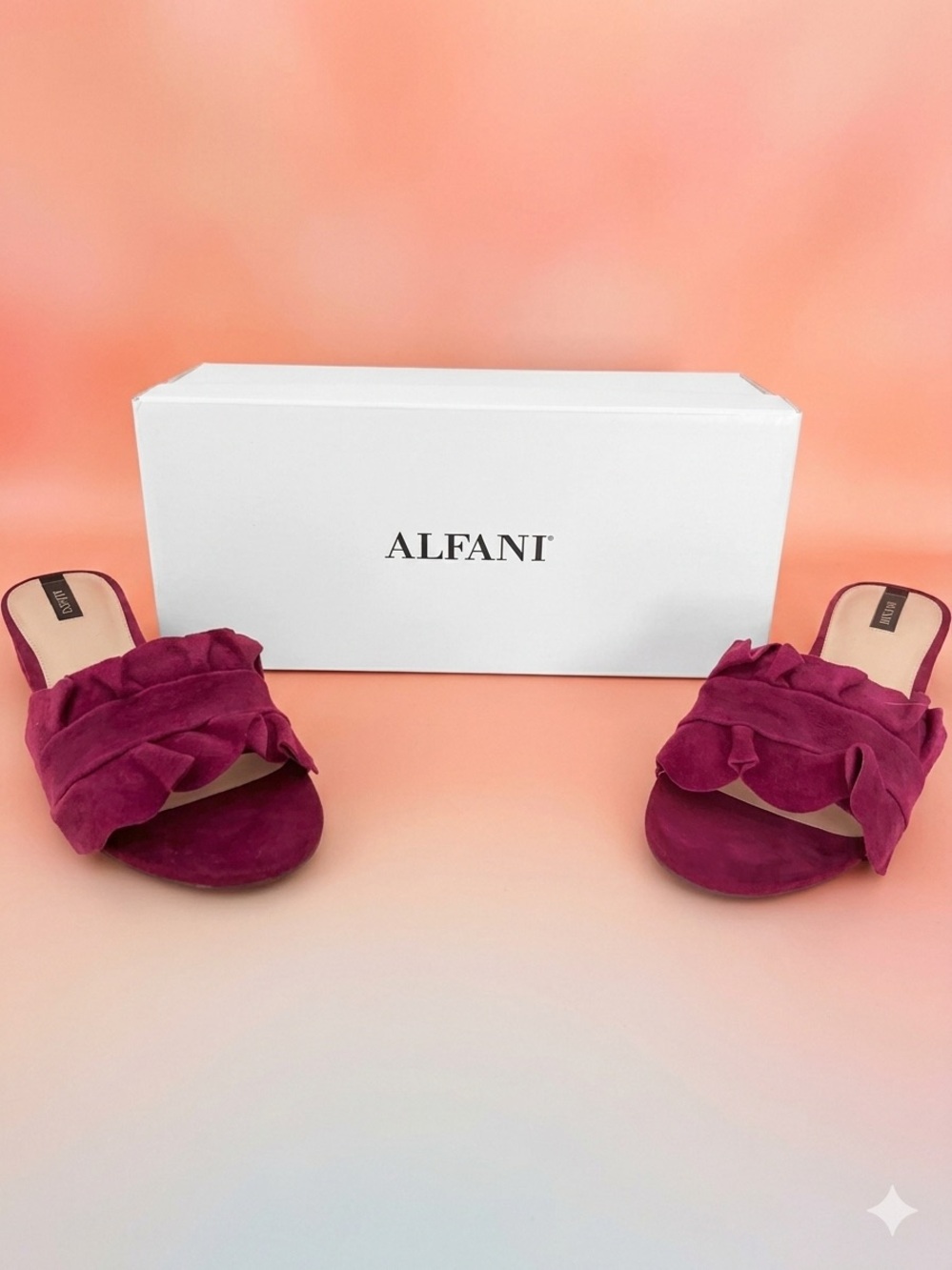 Alfani Ruffled Slide Mules in Deep Berry